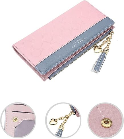 محفظة Yafanqi للنساء من الجلد ومنظم بطاقات الائتمان للفتيات بسحاب لطيف كبير ومحافظ طويلة للعملات المعدنية (C-أسود) in Kuwait