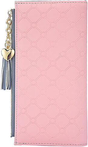 محفظة Yafanqi للنساء من الجلد ومنظم بطاقات الائتمان للفتيات بسحاب لطيف كبير ومحافظ طويلة للعملات المعدنية (C-أسود) in Kuwait