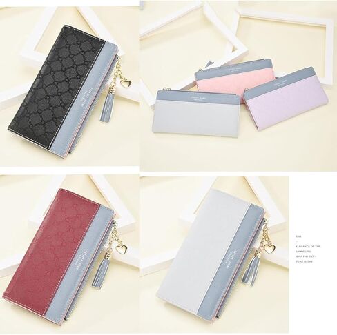 محفظة Yafanqi للنساء من الجلد ومنظم بطاقات الائتمان للفتيات بسحاب لطيف كبير ومحافظ طويلة للعملات المعدنية (C-أسود) in Kuwait