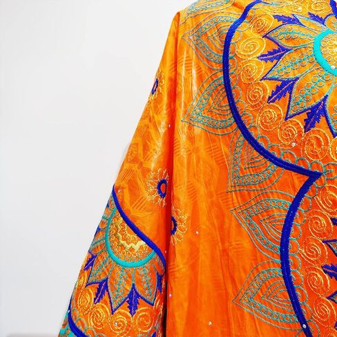 African Long Dress Nigerian Women Dashiki Robe for Wedding Party Plus Size Gowns Mali Basin Brocade Embroidery Clothing Orange in Saudi Arabia