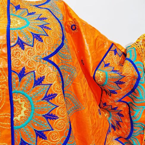 African Long Dress Nigerian Women Dashiki Robe for Wedding Party Plus Size Gowns Mali Basin Brocade Embroidery Clothing Orange in Saudi Arabia