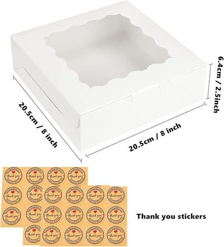 30 عبوة من علب الفطائر البيضاء مع نافذة مقاس 8 × 8 × 2.5 بوصة، وصناديق المخبوزات، وصناديق البسكويت، وصناديق المكافآت الورقية، وصناديق المعجنات، وصناديق الحلوى للكعك والفراولة والدونات والكعك والمعكرون in Kuwait