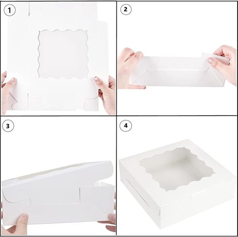 30 عبوة من علب الفطائر البيضاء مع نافذة مقاس 8 × 8 × 2.5 بوصة، وصناديق المخبوزات، وصناديق البسكويت، وصناديق المكافآت الورقية، وصناديق المعجنات، وصناديق الحلوى للكعك والفراولة والدونات والكعك والمعكرون in Kuwait