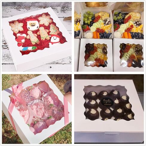 30 عبوة من علب الفطائر البيضاء مع نافذة مقاس 8 × 8 × 2.5 بوصة، وصناديق المخبوزات، وصناديق البسكويت، وصناديق المكافآت الورقية، وصناديق المعجنات، وصناديق الحلوى للكعك والفراولة والدونات والكعك والمعكرون in Kuwait