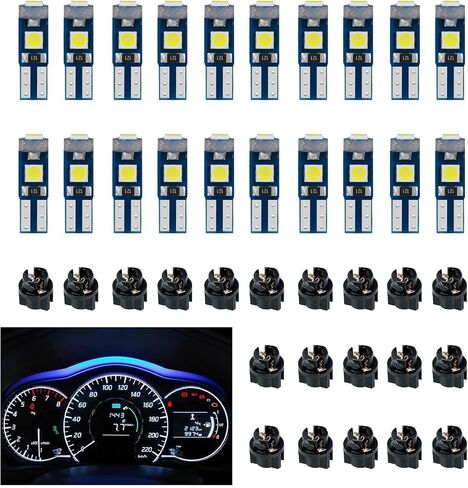 مجموعة مصابيح LED فائقة السطوع للوحة القيادة ولوحة الأدوات والمزيد - T5 37 74 LED مع مقبس قفل ملتوي، مثالية لمجموعات القياس وأضواء الخرائط ومرايا الزينة وصناديق القفازات. (أبيض) in Saudi Arabia