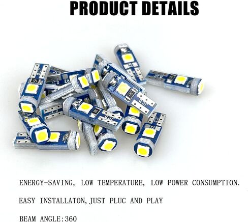 مجموعة مصابيح LED فائقة السطوع للوحة القيادة ولوحة الأدوات والمزيد - T5 37 74 LED مع مقبس قفل ملتوي، مثالية لمجموعات القياس وأضواء الخرائط ومرايا الزينة وصناديق القفازات. (أبيض) in Saudi Arabia