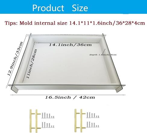 قوالب سيليكون مستطيلة من الراتنج مقاس 16 × 12 بوصة قالب إيبوكسي لطاولة النهر، وألواح التقطيع، وصواني التقديم، وطبق الجبن (مع مقابض 4 قطع) in Kuwait
