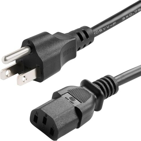 3 Prong 2ft Computer Power Cord, NEMA 5-15P, C13, 125V 10A, 18AWG, Durable Replacement Monitor Power Cord, PC Power Supply Cable, Black AC Power Cord UL Listed in Saudi Arabia