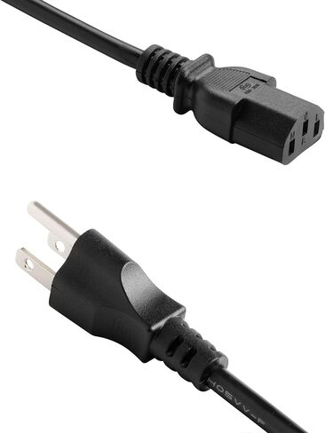 3 Prong 2ft Computer Power Cord, NEMA 5-15P, C13, 125V 10A, 18AWG, Durable Replacement Monitor Power Cord, PC Power Supply Cable, Black AC Power Cord UL Listed in Saudi Arabia