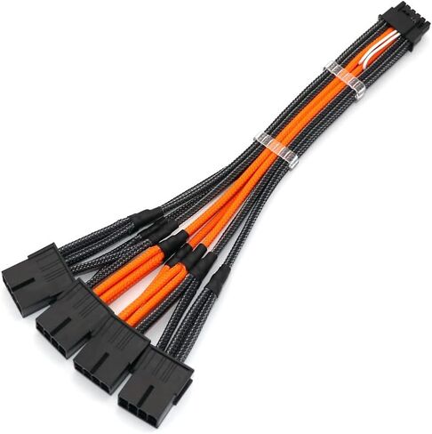 سلك 16AWG أكثر سمكًا 600 واط 12VHPWR إلى 4 قطع PCI-E 8Pin GPU Graphics PCIE 5.0 كابل RTX4080Ti RTX4090Ti كابل تمديد إمداد الطاقة (برتقالي كربوني) in Saudi Arabia