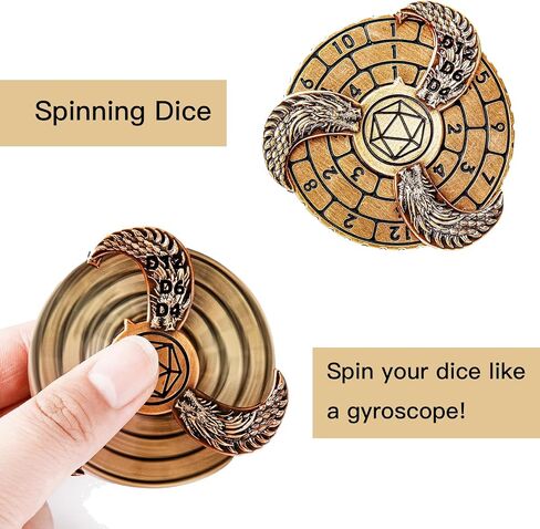Fidget Spinner DND Dice Set, 7-in-1 Rotate Metal Fingertip Gyro Rotate Dungeons and Dragons DND Compass Dice, Cool RPG Role Playing Table Game Dice with Gift Box（Gold） in Saudi Arabia