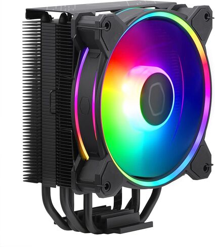 Cooler Master Hyper 212 Halo CPU Sink - Black Aluminum Finish, 4 Heat Continuous Direct Contact Pipes with Fins, MF120 Halo2 ARGB Fan, ARGB Detects, LGA1700 and AM5 Support - Black in Kuwait