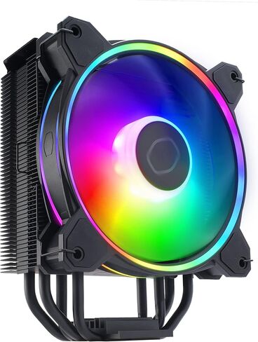 Cooler Master Hyper 212 Halo CPU Sink - Black Aluminum Finish, 4 Heat Continuous Direct Contact Pipes with Fins, MF120 Halo2 ARGB Fan, ARGB Detects, LGA1700 and AM5 Support - Black in Kuwait