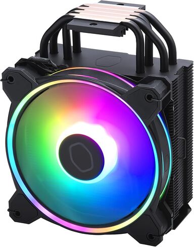 Cooler Master Hyper 212 Halo CPU Sink - Black Aluminum Finish, 4 Heat Continuous Direct Contact Pipes with Fins, MF120 Halo2 ARGB Fan, ARGB Detects, LGA1700 and AM5 Support - Black in Kuwait