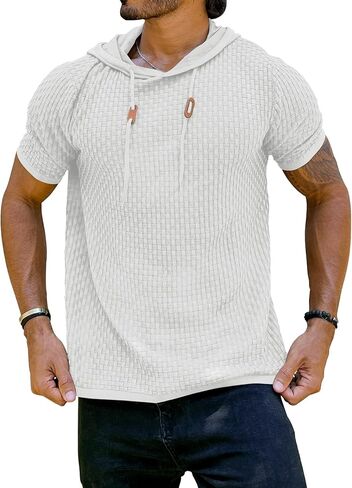 Zaitun Men's Short Sleeve Hoodie Shirt Casual Waffle Knitted Pullover Sweater in Kuwait