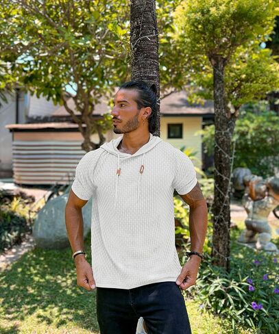 Zaitun Men's Short Sleeve Hoodie Shirt Casual Waffle Knitted Pullover Sweater in Kuwait