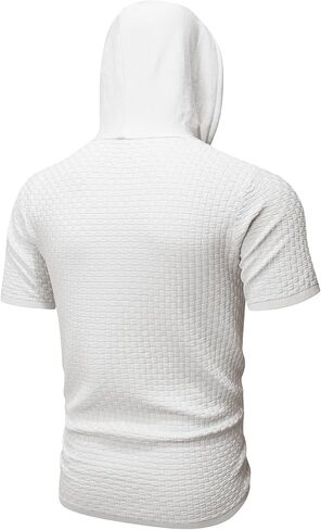 Zaitun Men's Short Sleeve Hoodie Shirt Casual Waffle Knitted Pullover Sweater in Kuwait