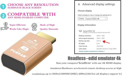 HDMI Dummy Plug Headless Ghost Display Emulator HDMI-Compatible（Fit Headless-1440P@120/144hz） (2560X1440@120-144hz) in Saudi Arabia