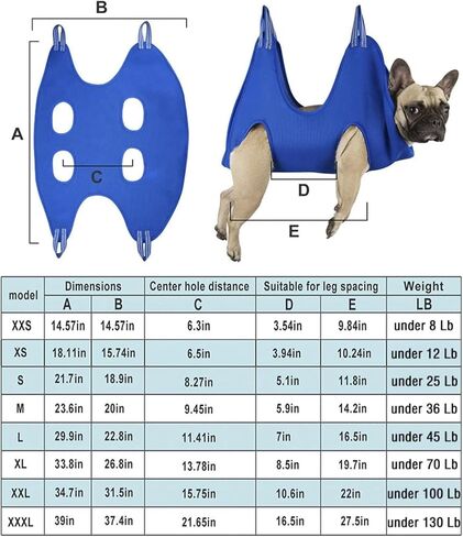 Dog Grooming Hammock Harness for Dogs & Cats with Pet Nail Clipper Trimmer - Cat Hanger Sling for Trimming Clipping Nails- Dog Hammock Restraint Bag for Small Medium Large Dog （ Blue L in Saudi Arabia
