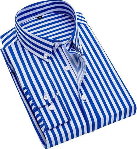 Men's Long Sleeve Dress Shirts Casual Business Vertical Striped Button Down Slim Fit Shirts in Kuwait