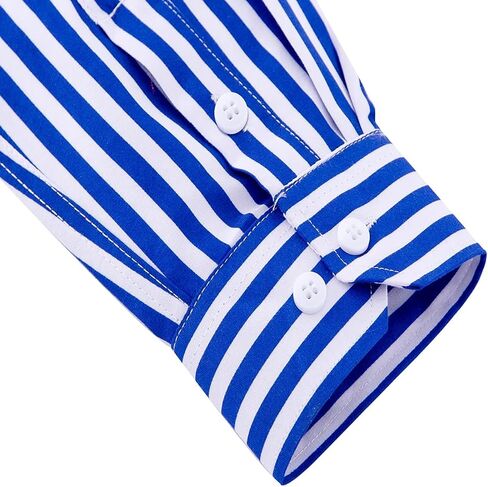 Men's Long Sleeve Dress Shirts Casual Business Vertical Striped Button Down Slim Fit Shirts in Kuwait