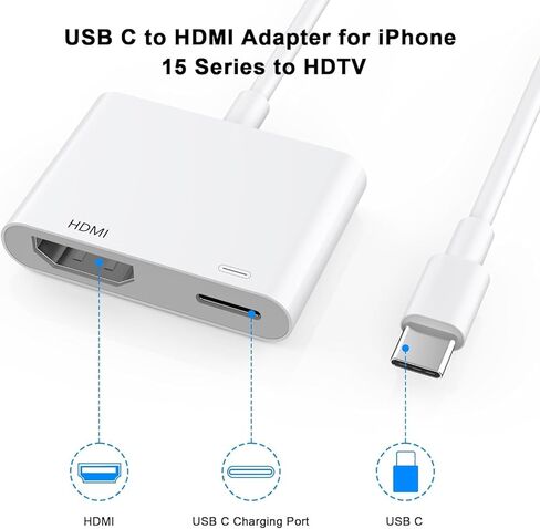 [معتمد من MFi] محول USB C إلى HDMI، محول USB من النوع C الرقمي AV كابل موصل شاشة مزامنة 4K متوافق مع iPhone 15/15 Pro/15 Pro Max/15 Plus إلى شاشة عرض HDTV in Kuwait