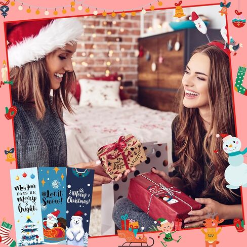 YoeeJob 48pcs Christmas Bookmarks Bulk for Kids, Color Your Own Bookmarks, Xmas Tree Snowman Santa Reindeer Claus Bookmark for Book Lovers in Saudi Arabia