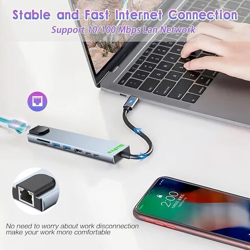 USB-C HUB, 8 in 1 USB-C hub with 4K HDMI, 100W PD, USB-C Port, USB 3.0, RJ45 Ethernet, SD/TF Card Reader, Docking Station Compatible with MacBook Pro/Air, USB-C Laptops and Other Type C Devices in Saudi Arabia