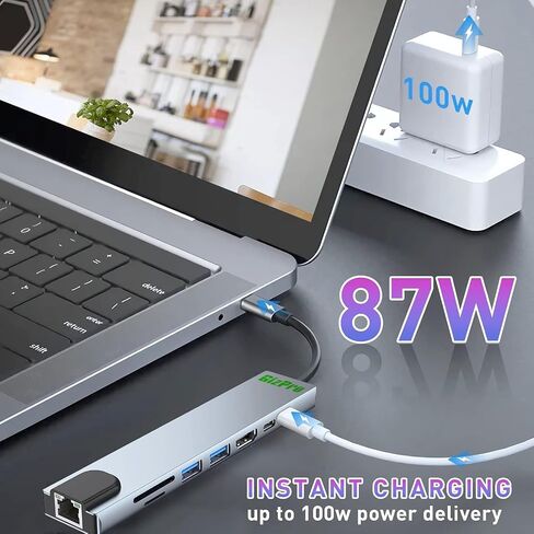 USB-C HUB, 8 in 1 USB-C hub with 4K HDMI, 100W PD, USB-C Port, USB 3.0, RJ45 Ethernet, SD/TF Card Reader, Docking Station Compatible with MacBook Pro/Air, USB-C Laptops and Other Type C Devices in Saudi Arabia