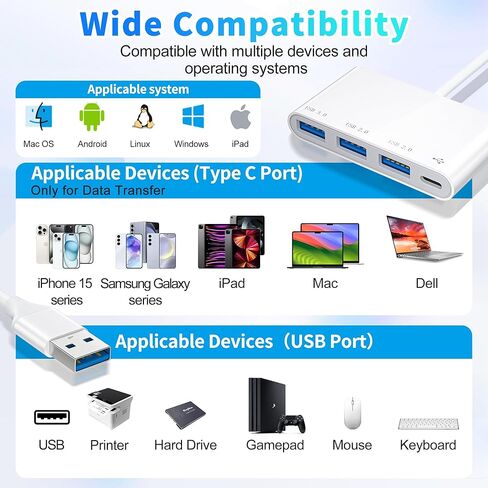 HianDier USB Hub 4 في 1 محول USB متعدد المنافذ مع منفذي USB 2.0، 1 منفذ USB 3.0 ومنفذ USB من النوع C 3.0 لأجهزة الكمبيوتر المحمول، Mac Pro، Mac mini، iMac، Surface Pro، XPS، الكمبيوتر الشخصي، محرك أقراص فلاش in Kuwait