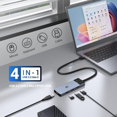 4in 1 USB Hub, USB 3.2 Hub, USB Splitter Multiport Adapter 10Gbps Data Hub with 1.6ft/50cm Extended Cable for Mac Air/Pro, iMac, Dell Laptop, HP, Surface, PC, Tesla Model 3, Mobile HDD in Saudi Arabia