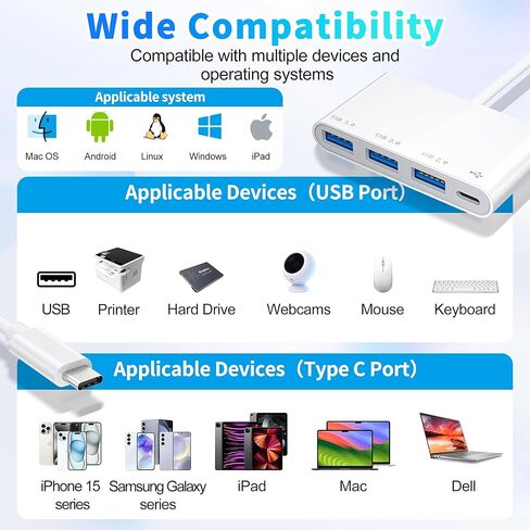 HianDier USB C Hub 4 في 1 محول USB C محول USB C Hub متعدد المنافذ مع 2 منافذ USB 2.0، 1 منفذ USB 3.0 ومنفذ USB C 3.0 منفذ USB C لأجهزة MacBook، Mac Mini، XPS، محرك فلاش، كمبيوتر محمول in Kuwait