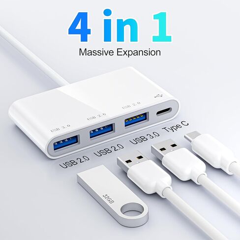 HianDier USB C Hub 4 في 1 محول USB C محول USB C Hub متعدد المنافذ مع 2 منافذ USB 2.0، 1 منفذ USB 3.0 ومنفذ USB C 3.0 منفذ USB C لأجهزة MacBook، Mac Mini، XPS، محرك فلاش، كمبيوتر محمول in Kuwait