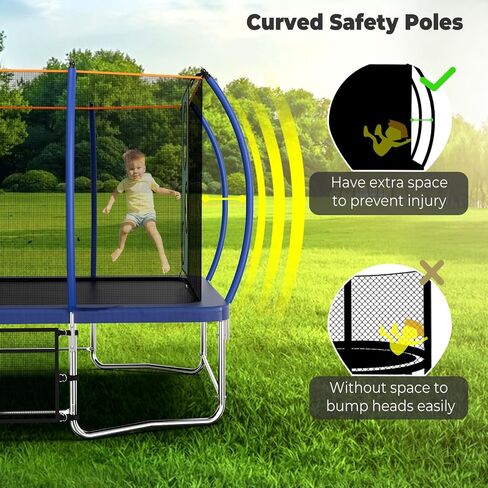 14FT 16FT Outdoor Rectangle Trampoline for Kids and Adults, Rectangular Trampoline with Curved Poles, Pumpkin Trampoline with Light, Sprinkler, Soccer and Storage Bag in Saudi Arabia