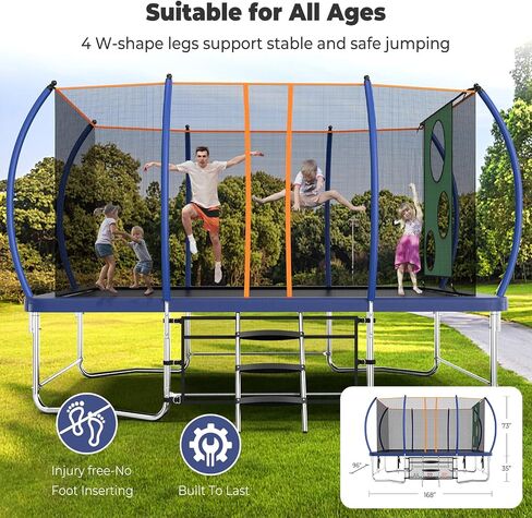 14FT 16FT Outdoor Rectangle Trampoline for Kids and Adults, Rectangular Trampoline with Curved Poles, Pumpkin Trampoline with Light, Sprinkler, Soccer and Storage Bag in Saudi Arabia
