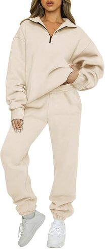 STITCH FEED Womens 2 Piece Outfits Sweatsuit Half Zip Pullover Long Sleeve Sweatshirt Jogger Pants Lounge Set with pockets in Saudi Arabia