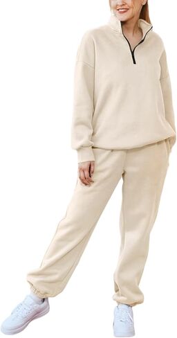 STITCH FEED Womens 2 Piece Outfits Sweatsuit Half Zip Pullover Long Sleeve Sweatshirt Jogger Pants Lounge Set with pockets in Saudi Arabia