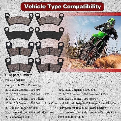 وسادات الفرامل الأمامية والخلفية لـ Polaris General 1000 EPS General 1000 Deluxe EPS General 1000 Premium EPS General 1000 Sport 20-22 21-22 Ranger Crew XP 1000 يستبدل 2205949 2203318 in Kuwait