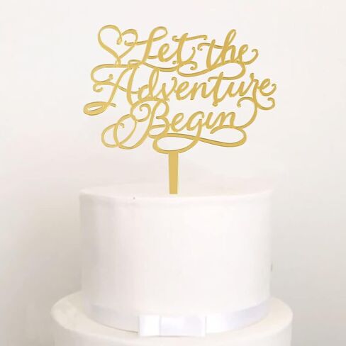 قطعة علوية للكيك من Let the Adventure Begin، زينة حفلات الزفاف بموضوع السفر، الوداع، التخرج، ديكور كعكة التقاعد، أكريليك، مرآة ذهبية in Kuwait