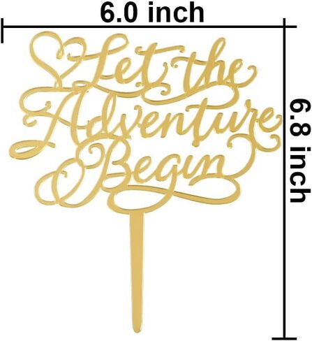 قطعة علوية للكيك من Let the Adventure Begin، زينة حفلات الزفاف بموضوع السفر، الوداع، التخرج، ديكور كعكة التقاعد، أكريليك، مرآة ذهبية in Kuwait