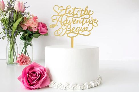 قطعة علوية للكيك من Let the Adventure Begin، زينة حفلات الزفاف بموضوع السفر، الوداع، التخرج، ديكور كعكة التقاعد، أكريليك، مرآة ذهبية in Kuwait
