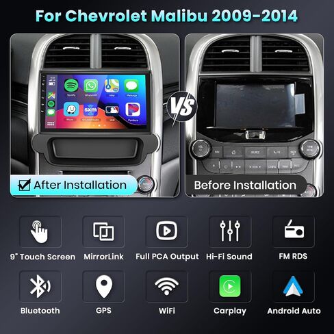 【2G+64G】 لـ Chevy Malibu 2009 2010 2011 2012 2013 2014 راديو ستيريو للسيارة مع شاشة لمس 9 بوصات HD IPS/Android Auto/MirrorLink/BT/HiFi/16EQ/GPS/WiFi/4G/AHD كاميرا خلفية in Saudi Arabia