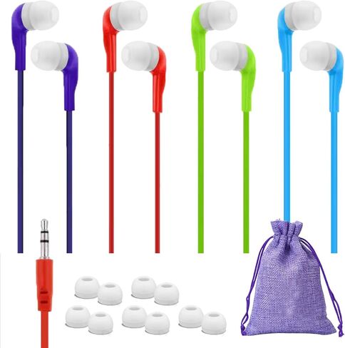 4 Pack Earbuds Headphones Ear Earphones Multicolor Buds Wired Kids Phone Classroom School Plug Set audifonos Player Headset Computer Small Bud Jack Class Tablet Laptop Travel Airplane Plane Flight in Saudi Arabia