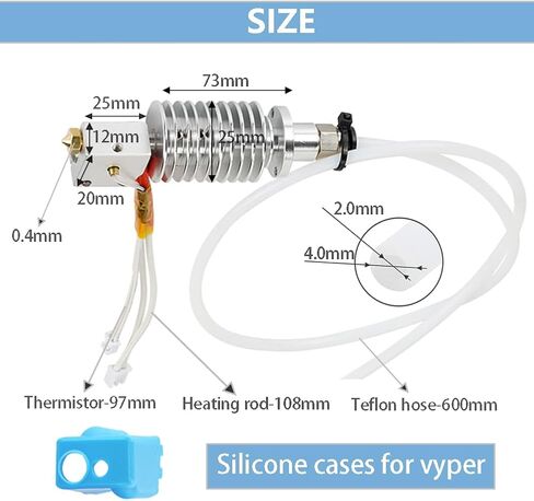 3D Printer Assembled Hotend Kit with Silicone Socks and 0.4mm Brass Nozzles Compatible with Anycubic Vyper Filament 3D Printers, 24V 40W Aluminum Alloy Extruder Print Head Hotend Replacement in Saudi Arabia