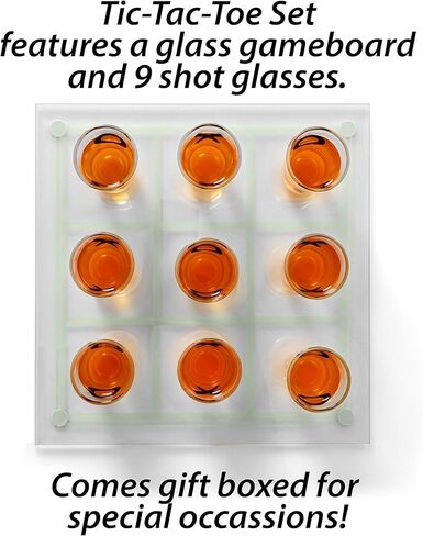 مجموعة ماكسام شوت جلاس تيك تاك تو - 9 رماة كحول مع علامات X وO، لوحة لعب زجاجية شفافة in Kuwait