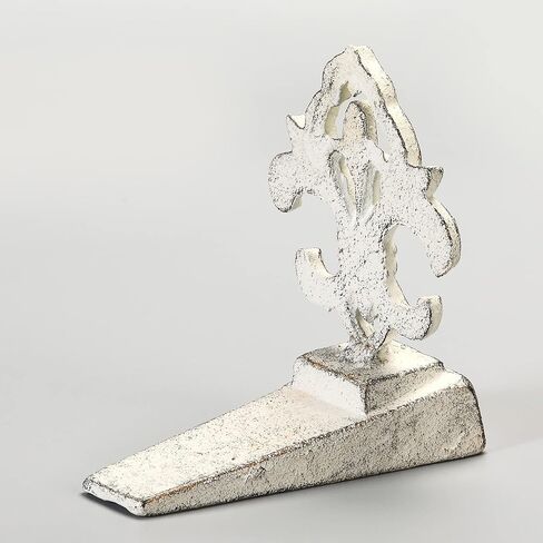 Fleur De Lis Door Stoppers Heavy Duty Cast Iron Decorative Door Stop Wedge,2 PCS, Antique White in Saudi Arabia