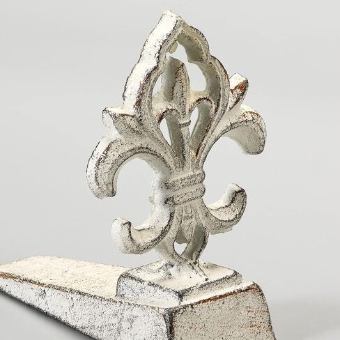 Fleur De Lis Door Stoppers Heavy Duty Cast Iron Decorative Door Stop Wedge,2 PCS, Antique White in Saudi Arabia