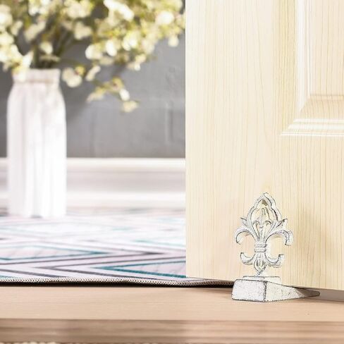 Fleur De Lis Door Stoppers Heavy Duty Cast Iron Decorative Door Stop Wedge,2 PCS, Antique White in Saudi Arabia