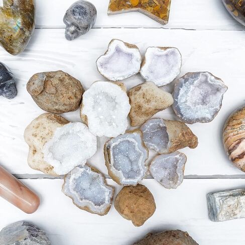 0.5 رطل، جيود كريستال طبيعي كوارتز 5-10 قطع صدع مفتوح واكتشف بلورات مذهلة داخل 1000+ قيراط هدية تعليمية مفاجأة كريستال للأطفال جيود أبيض قوس قزح ديكور أحجار عنقودية صغيرة in Kuwait