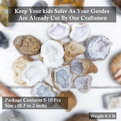 0.5 رطل، جيود كريستال طبيعي كوارتز 5-10 قطع صدع مفتوح واكتشف بلورات مذهلة داخل 1000+ قيراط هدية تعليمية مفاجأة كريستال للأطفال جيود أبيض قوس قزح ديكور أحجار عنقودية صغيرة in Kuwait